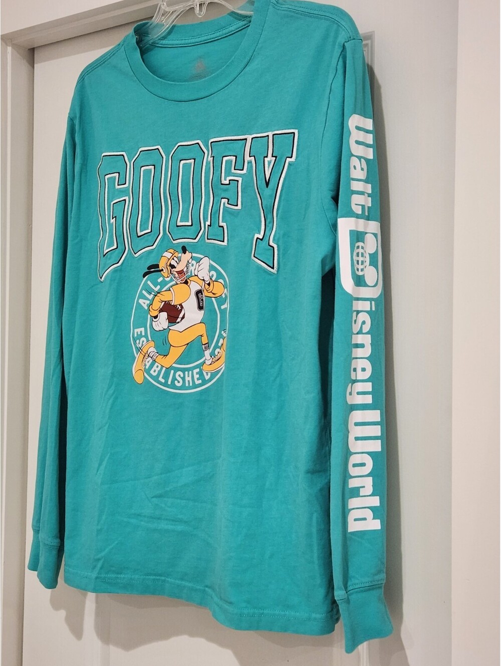 Disney Goofy Walt Disney World Teal Long Sleeve T-Shirt Adult Unisex, M NWOT